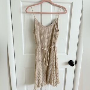 Express gold shimmer pleated tie waist dress size SM